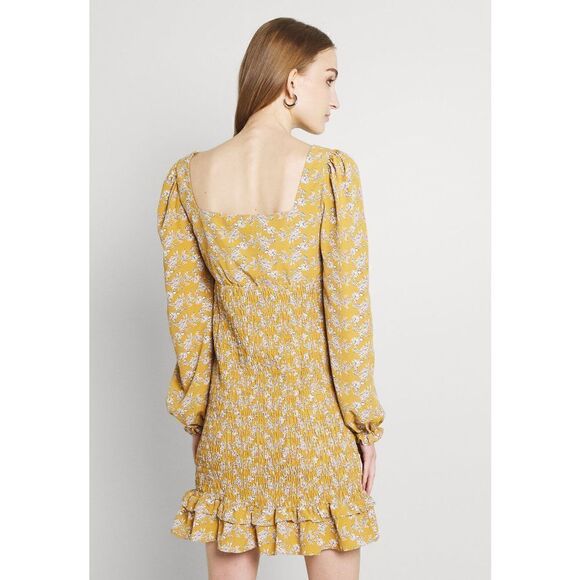 💕HOST PICK💝 Glamorous PUFF LONG SLEEVE SMOCKED MINI DRESS dress Ochre 4 6 8 - Picture 12 of 15